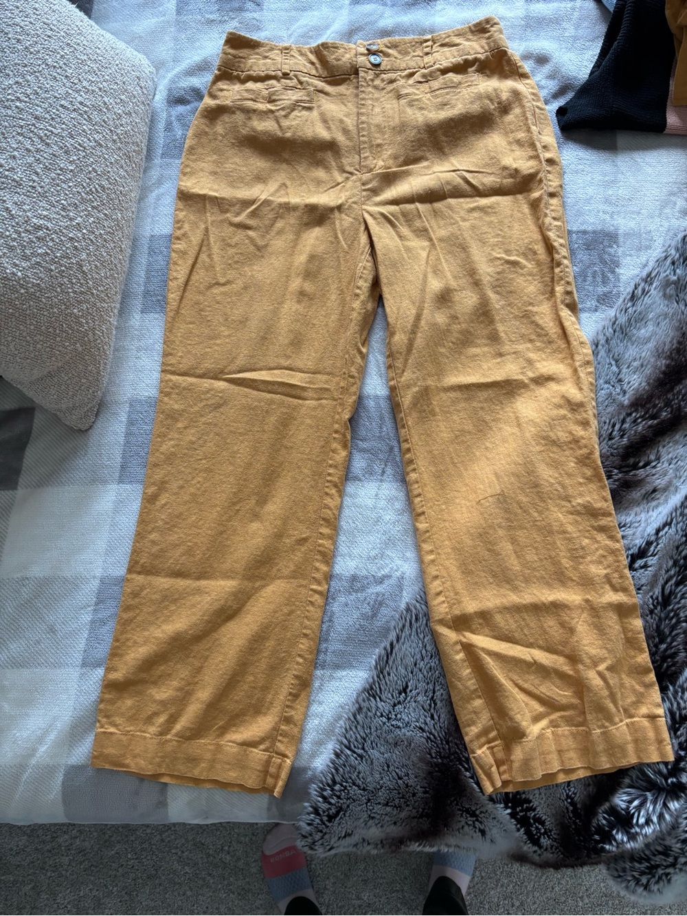 Women's Mustard Linen Blend Blazer and pants suit modcloth set 6 medium - Picture 4 of 6
